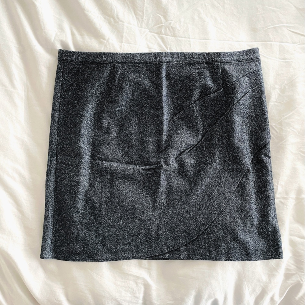 Garnet Hill Women’s Grey Tweed Gathered Faux Wrap Wool Blend Skirt Size 18 NWOT